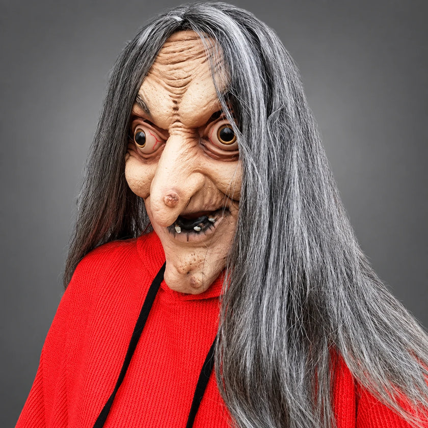 Máscara de bruja con pelo largo