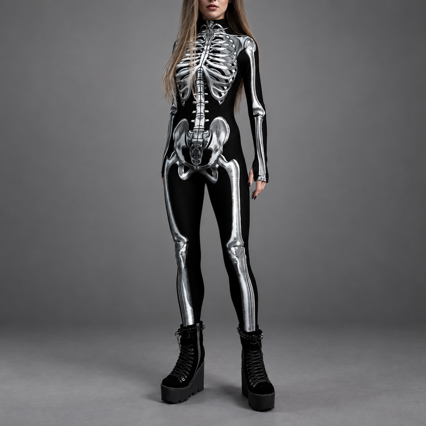 Mono de esqueleto gris para mujer